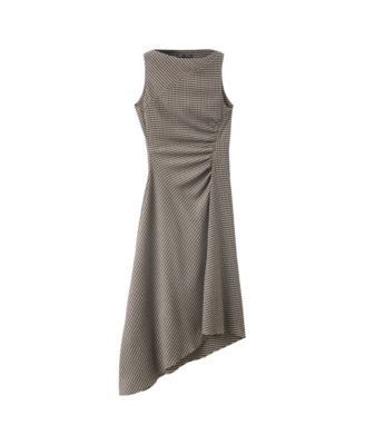 Women's A-line Asymmetric-Hem Gingham-Check Dress