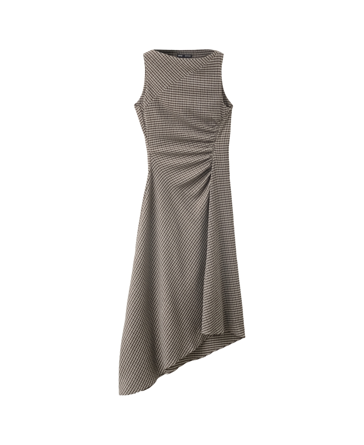 Mango Women's A-line Asymmetric-Hem Gingham-Check Dress - Brown