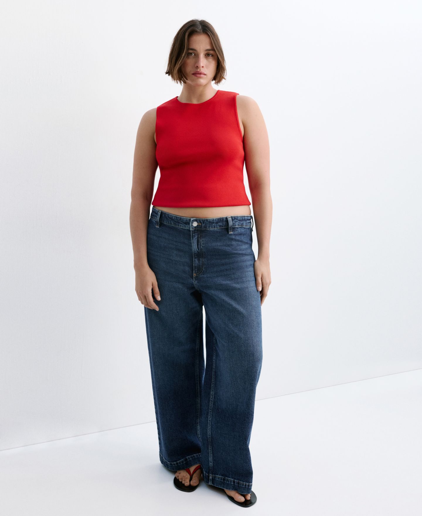 Женские джинсы Mango Catherin High-Rise Wide-Leg Culotte, цвет: Тёмный синий — фото 6