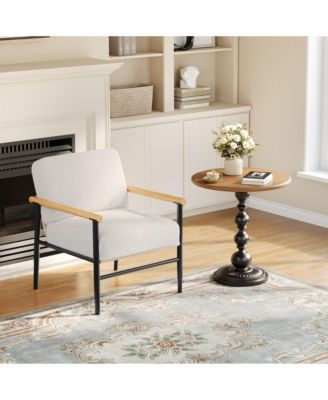 Set of 1/2 Modern Sherpa Accent Armchairs, Upholstered Chairs, Thick Seat Cushions, Iron Frame, Lounge Chairs for Living Room or Bedroom