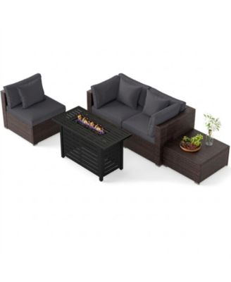 Rattan Sectional Sofa Set with BTU Firepit Table