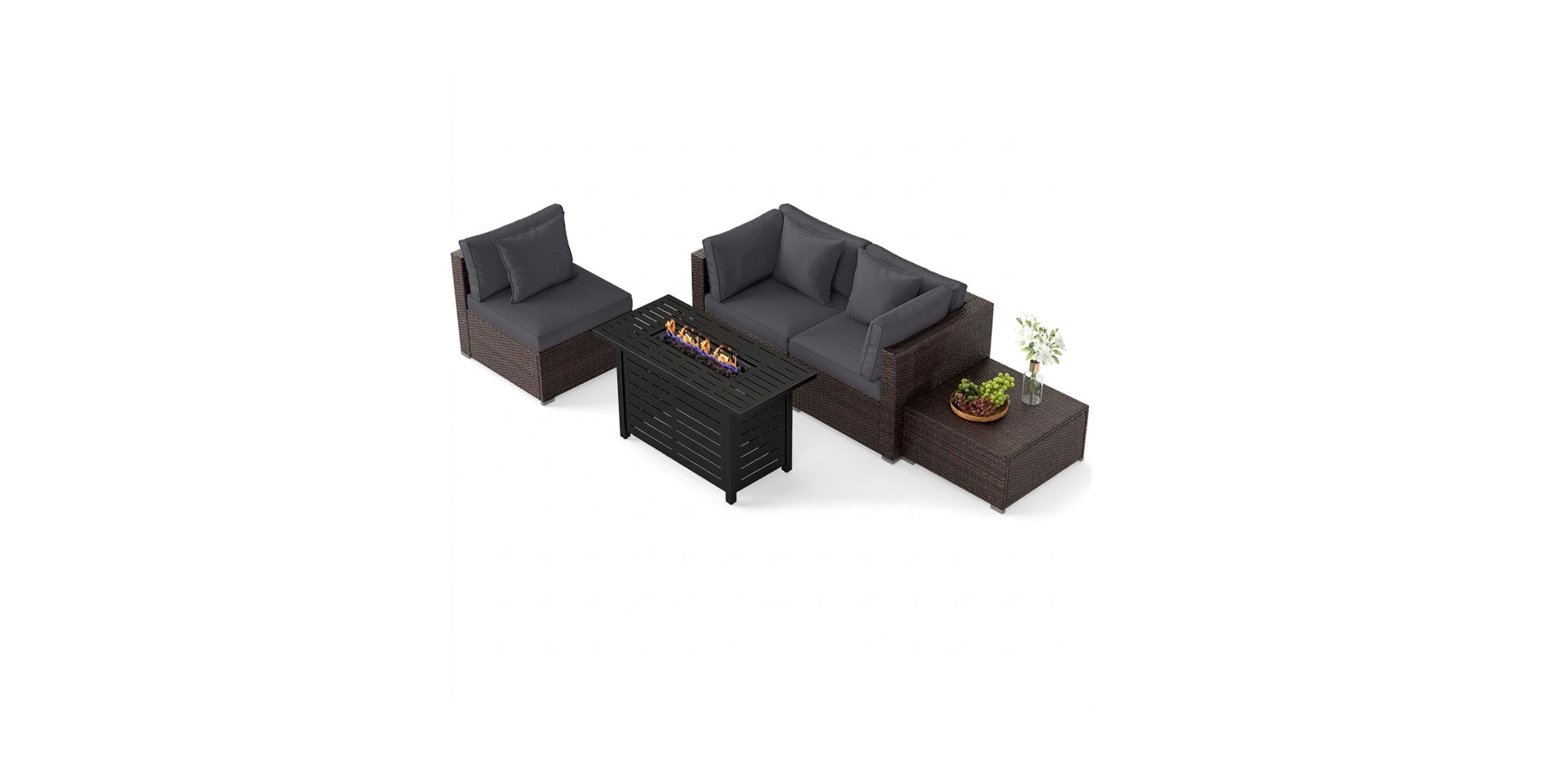 Sugift Rattan Sectional Sofa Set with Btu Firepit Table