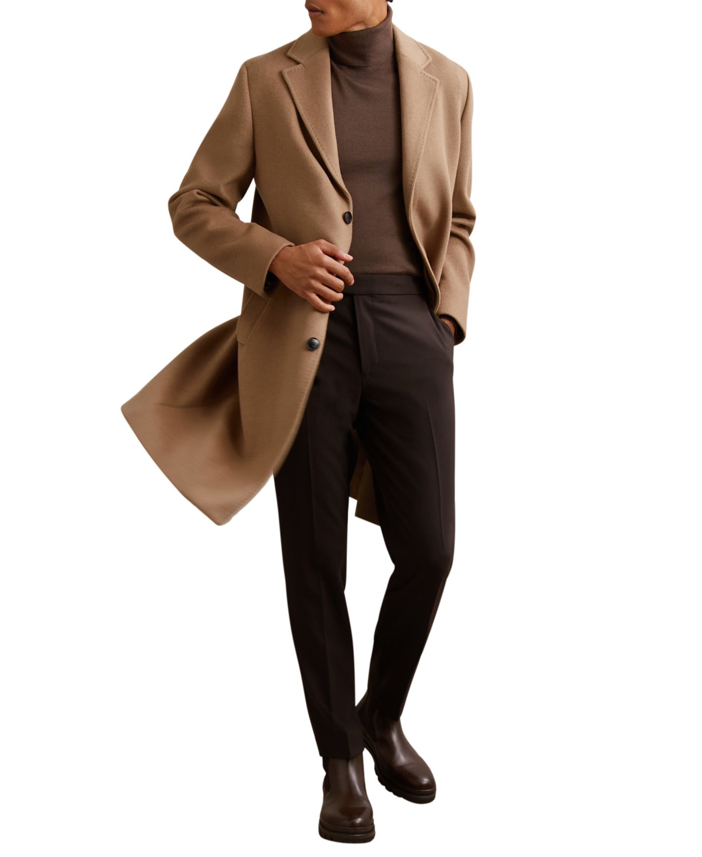 Мужское пальто REISS Empire Wool-Blend Single-Breasted Relaxed-Fit Overcoat, цвет: Верблюжий — фото 4
