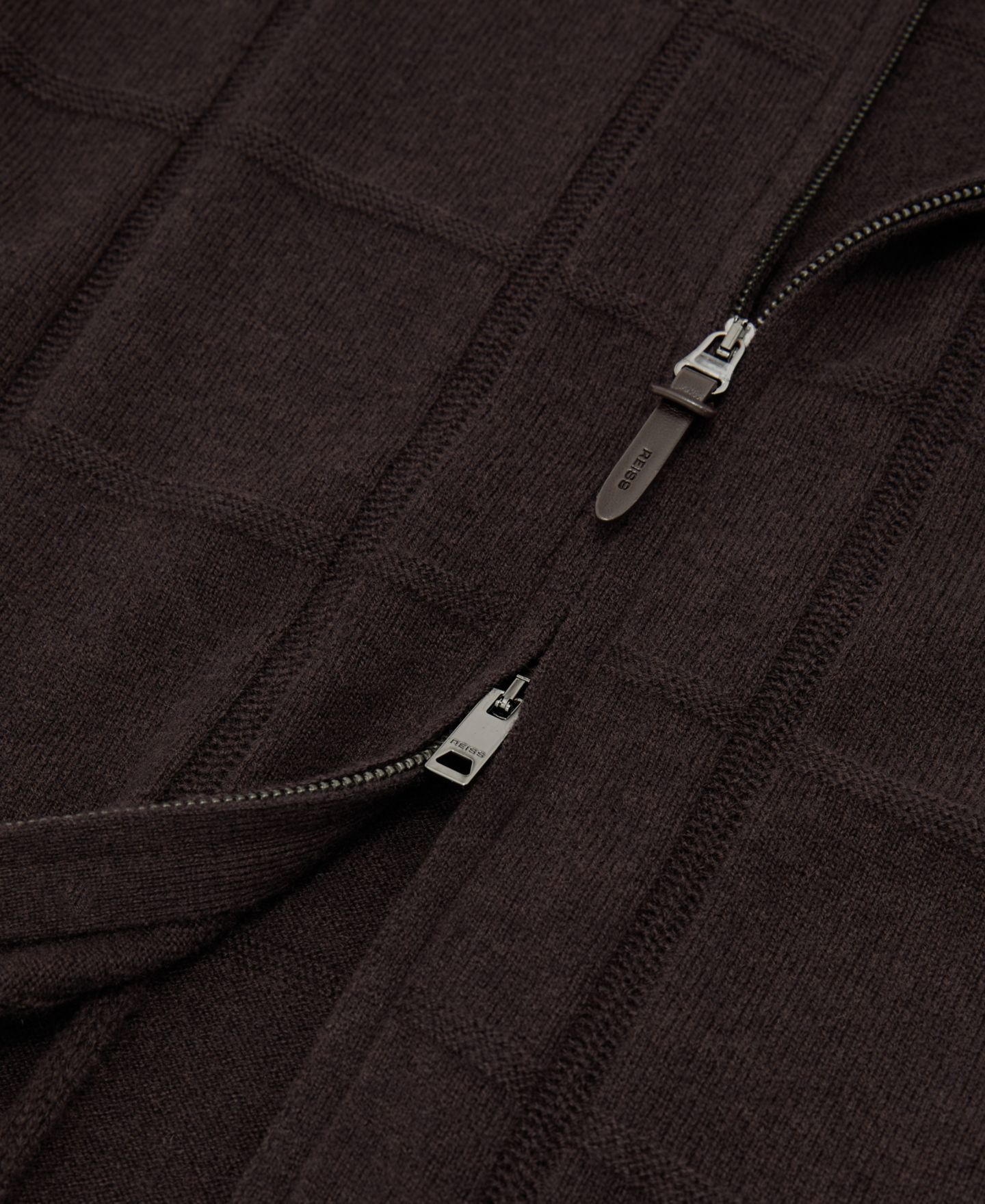 Мужской кардиган REISS Martindale Check-Textured Zip-Through Wool, цвет: Тёмный коричневый — фото 3