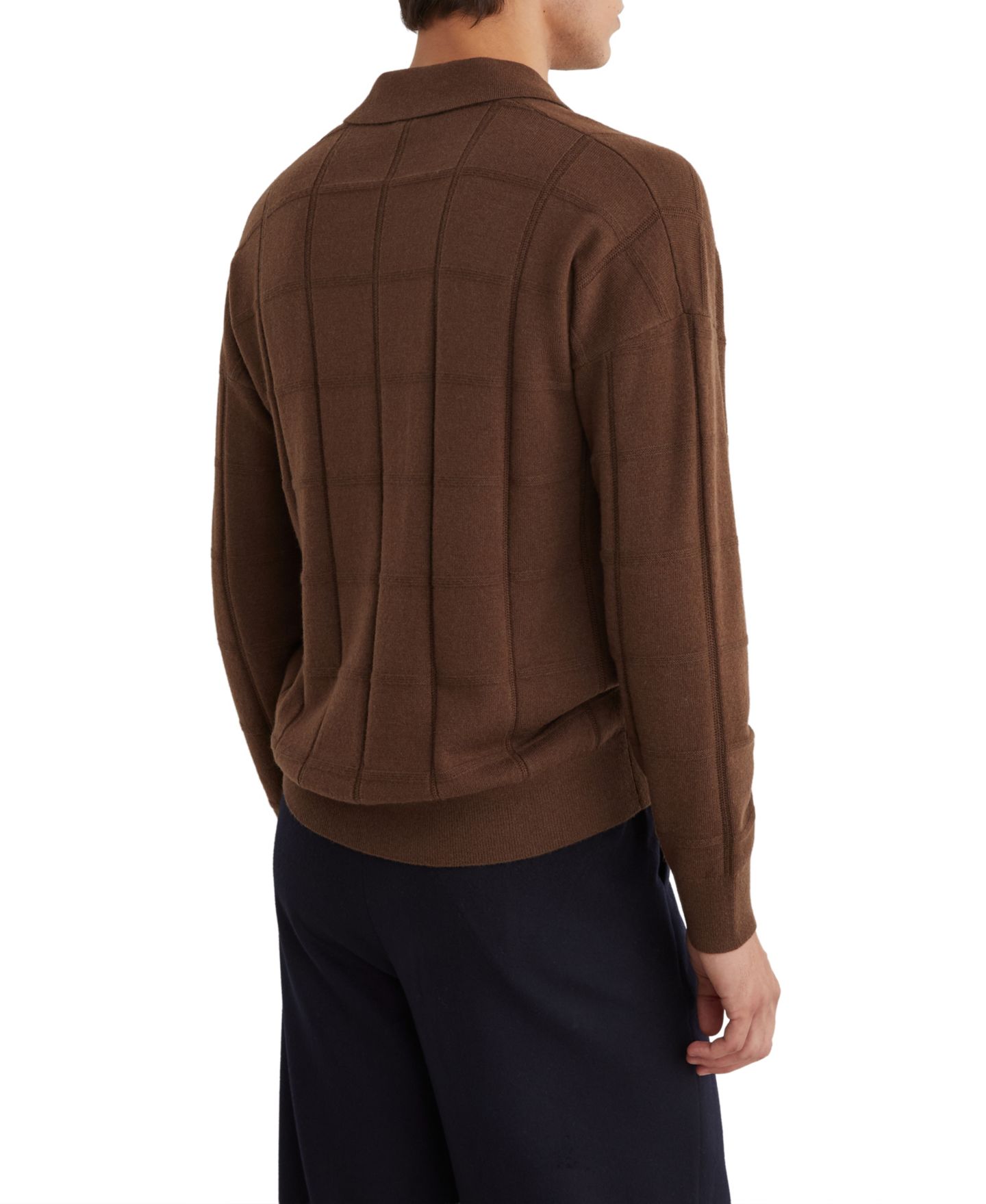 Мужской свитер REISS Compton Square-Knit Dropped-Shoulder Wool Polo Jumper, цвет: Табачный коричневый — фото 2