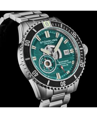 1013 Men s Automatic Watch Swiss Movement Turquoise Dial Gunmetal Bezel Stainless Steel Bracelet 200M Water Resistant Diver Date Window