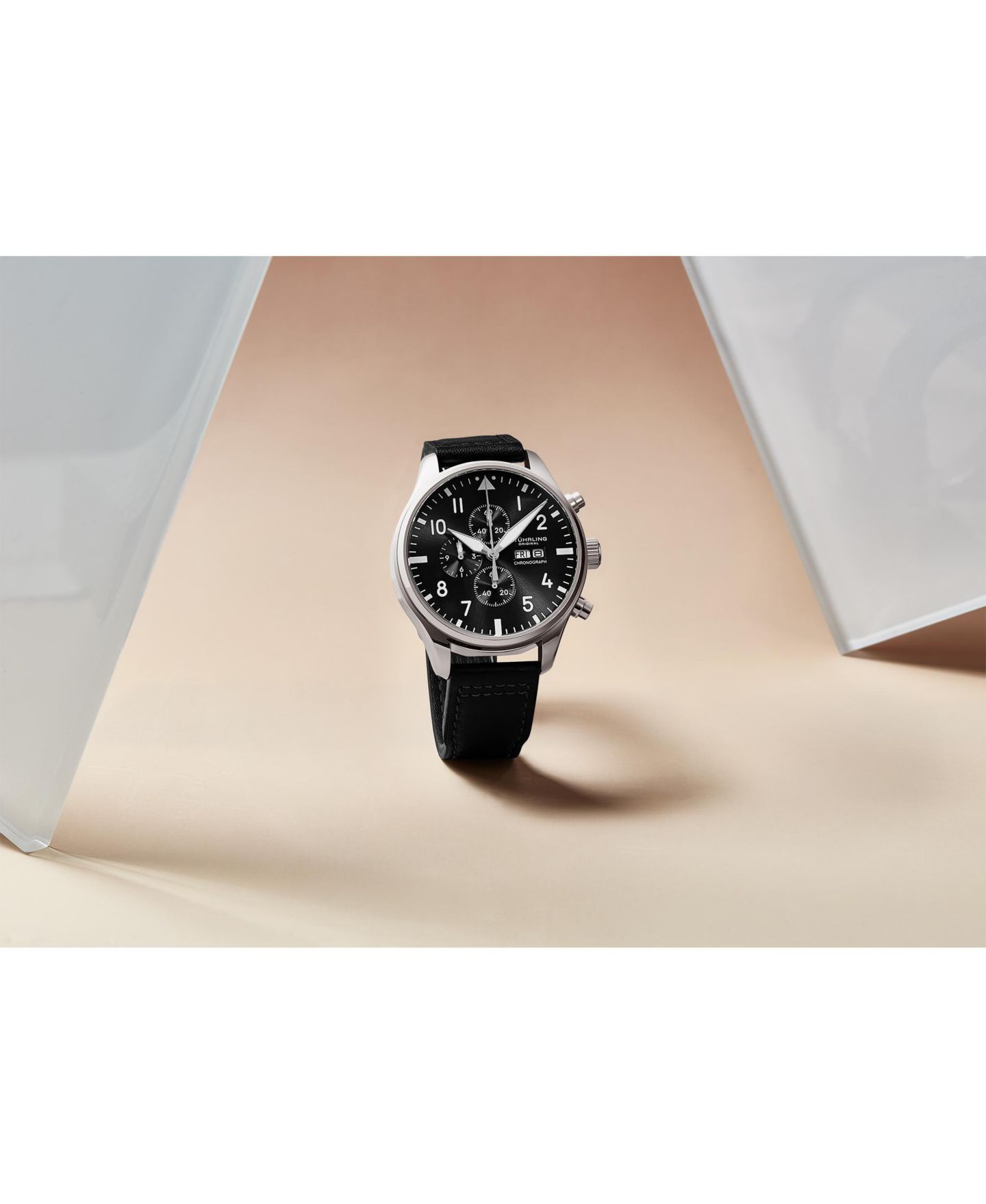 Мужские часы Stuhrling Navigator 4075 хронограф на кожаном ремешке, цвет: Чёрный — фото 5