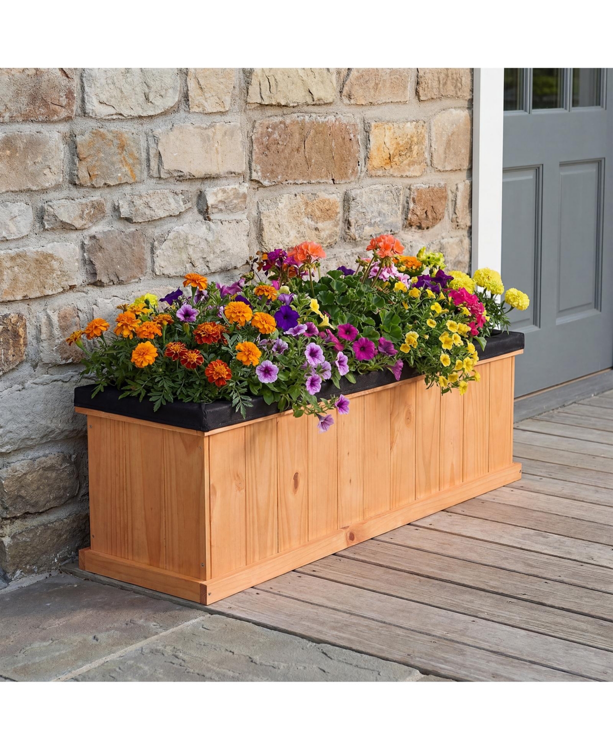 Gymax 2Pieces Wooden Raised Garden Bed With Drainage Holes and Liner Fir Wood Planter Box