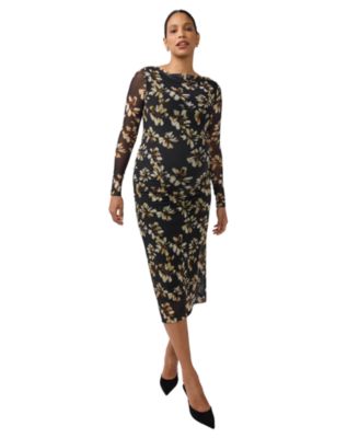Maternity Long Sleeve Floral Midi Dress