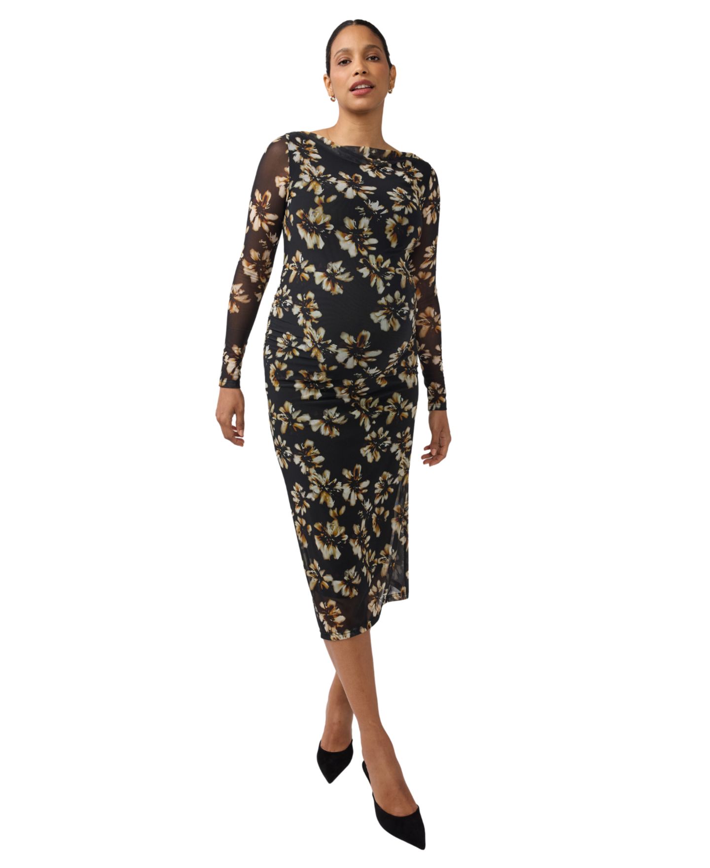 Женское платье Ingrid + Isabel Maternity Long Sleeve Floral Midi, цвет: Коричневый — фото 1