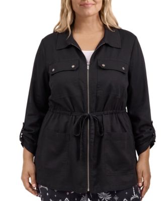 Plus Size Lightweight Twill Mid-Length Anorak Jacket