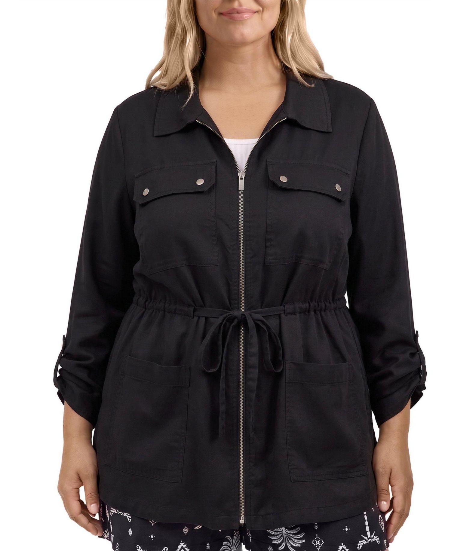 Plus Size Lightweight Twill Mid-Length Anorak Jacket
