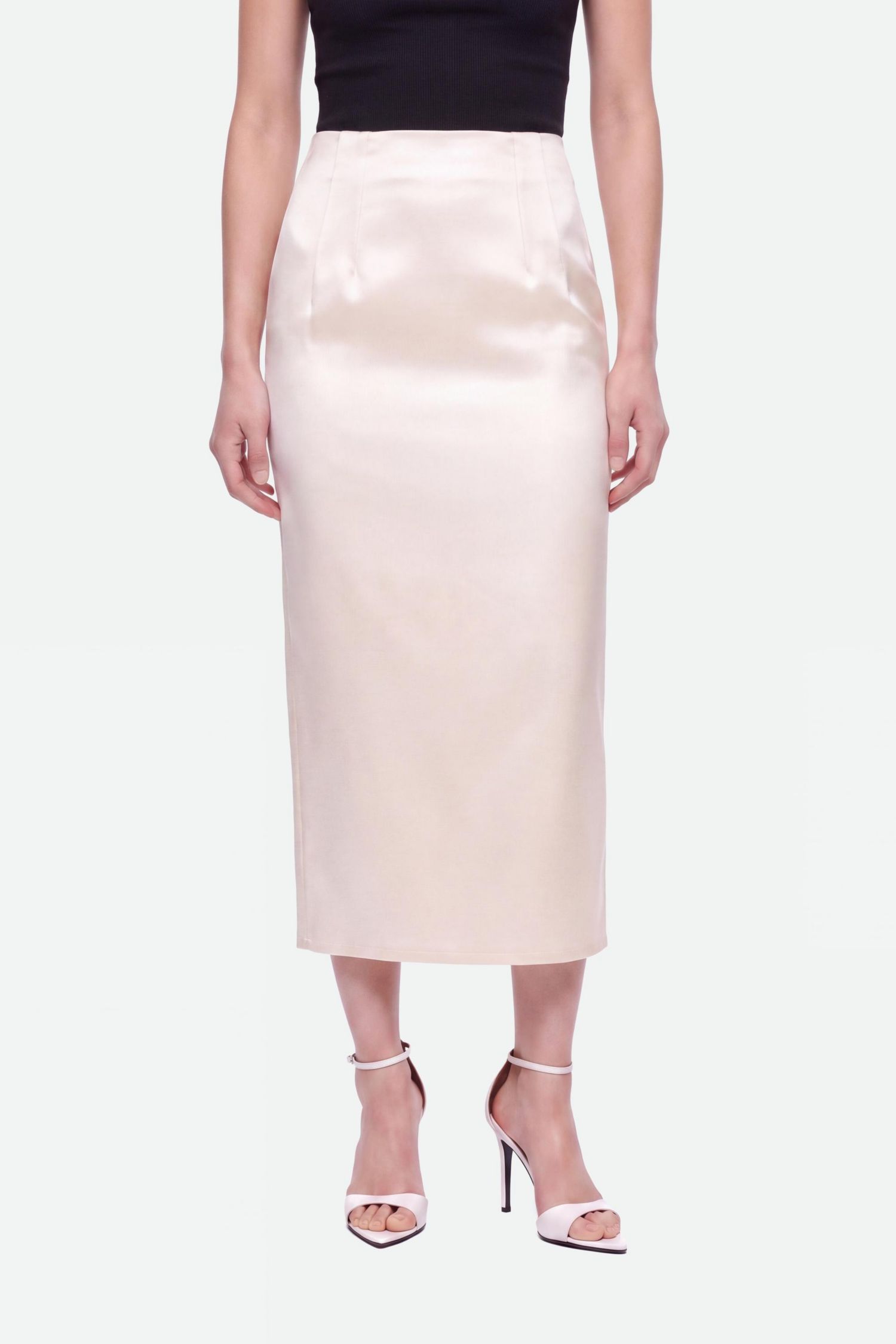 Women's Satin High-Waisted Pleated Pencil Midi Skirt