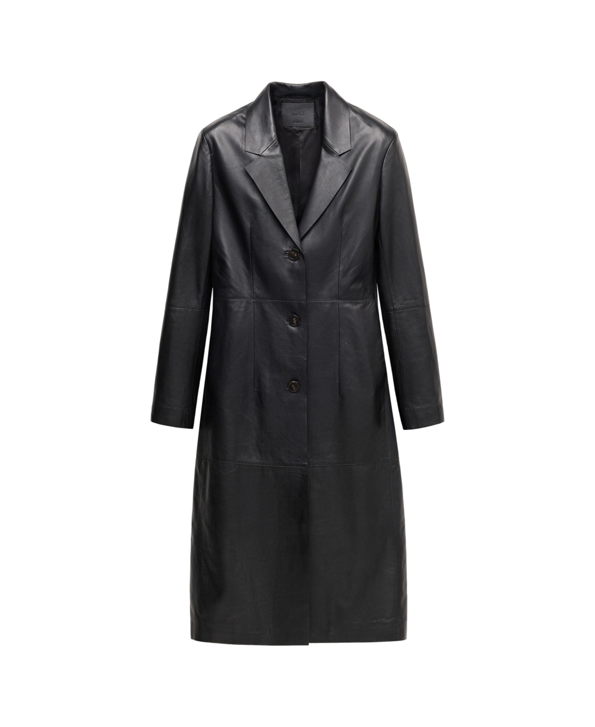 Mango Women's Selection Leather Lapel-Collar V-Neck Fitted-Waist Coat - Black