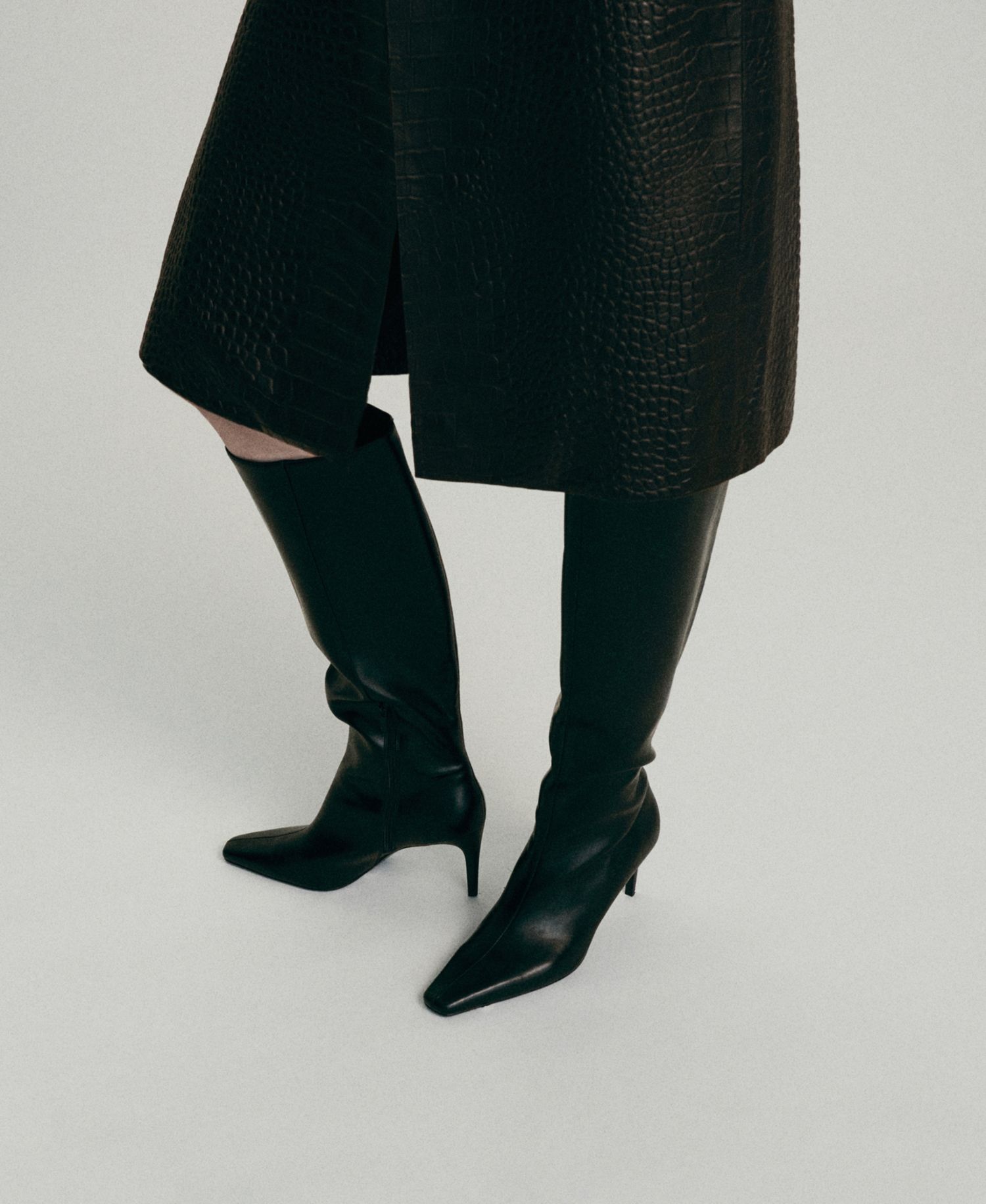 Women's Selection Croco-Effect Leather Long Coat