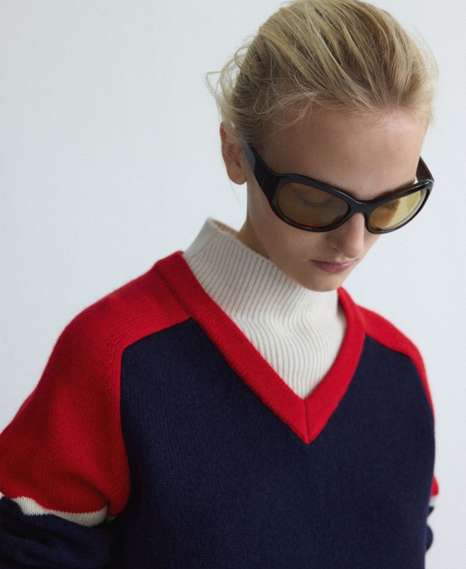 Women's Selection High Neck Contrast-Overlay Wool-Blend Sweater