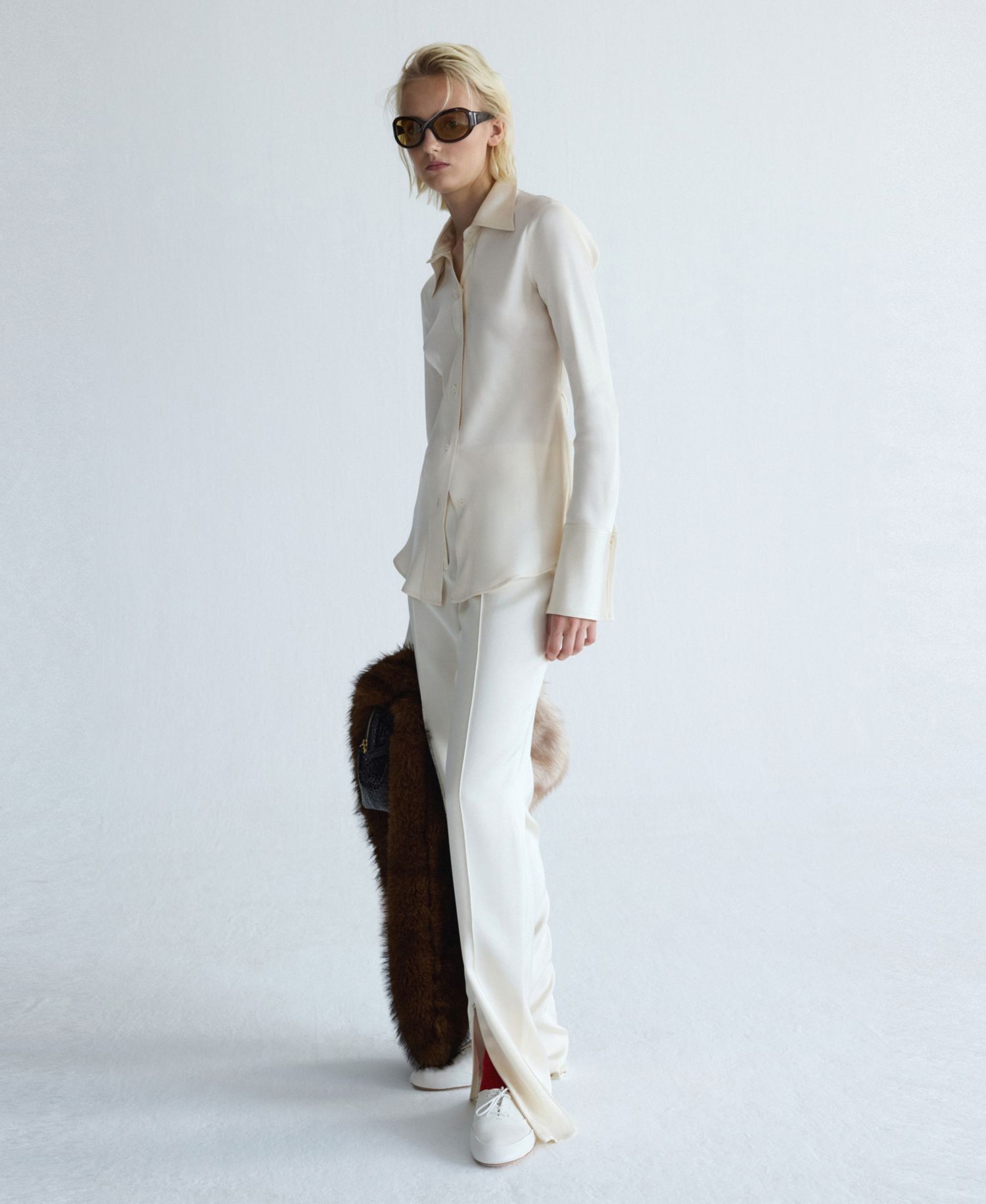 Women's Selection Straight Satin Side-Slits Pants