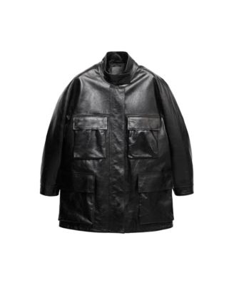 Women's Selection Oversized Funnel-Neck Leather Parka