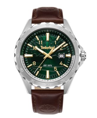 Men's Quartz Day Pond Dark Brown Leather Watch 45mm