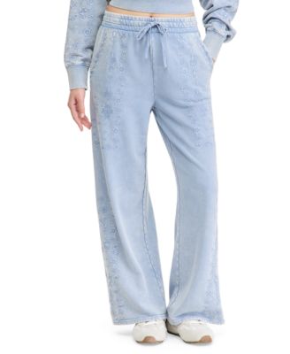 Petite Embroidered Pants Wide Leg French Terry Pants