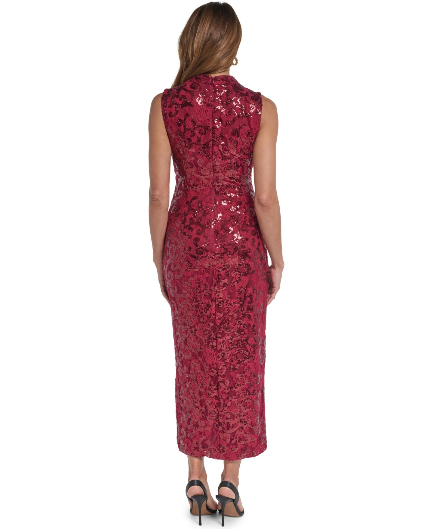 Женское платье Vince Camuto Petite Cowl Neck Sequin Floral-Print Midi, цвет: Красный — фото 5
