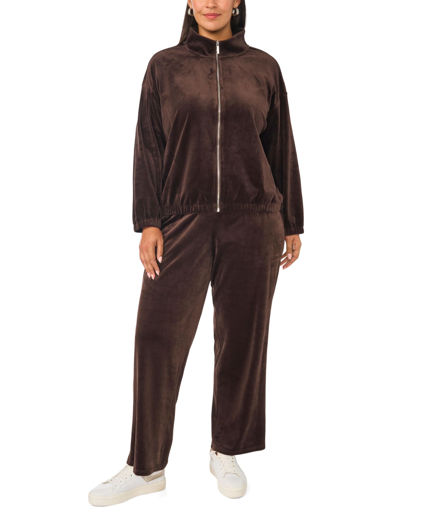 Женская куртка Vince Camuto Plus Size Mock-Neck Velour Zip-Up, цвет: Какао — фото 2