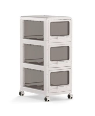 3-Tier Plastic Drawer Storage Cart with Lockable Wheels
