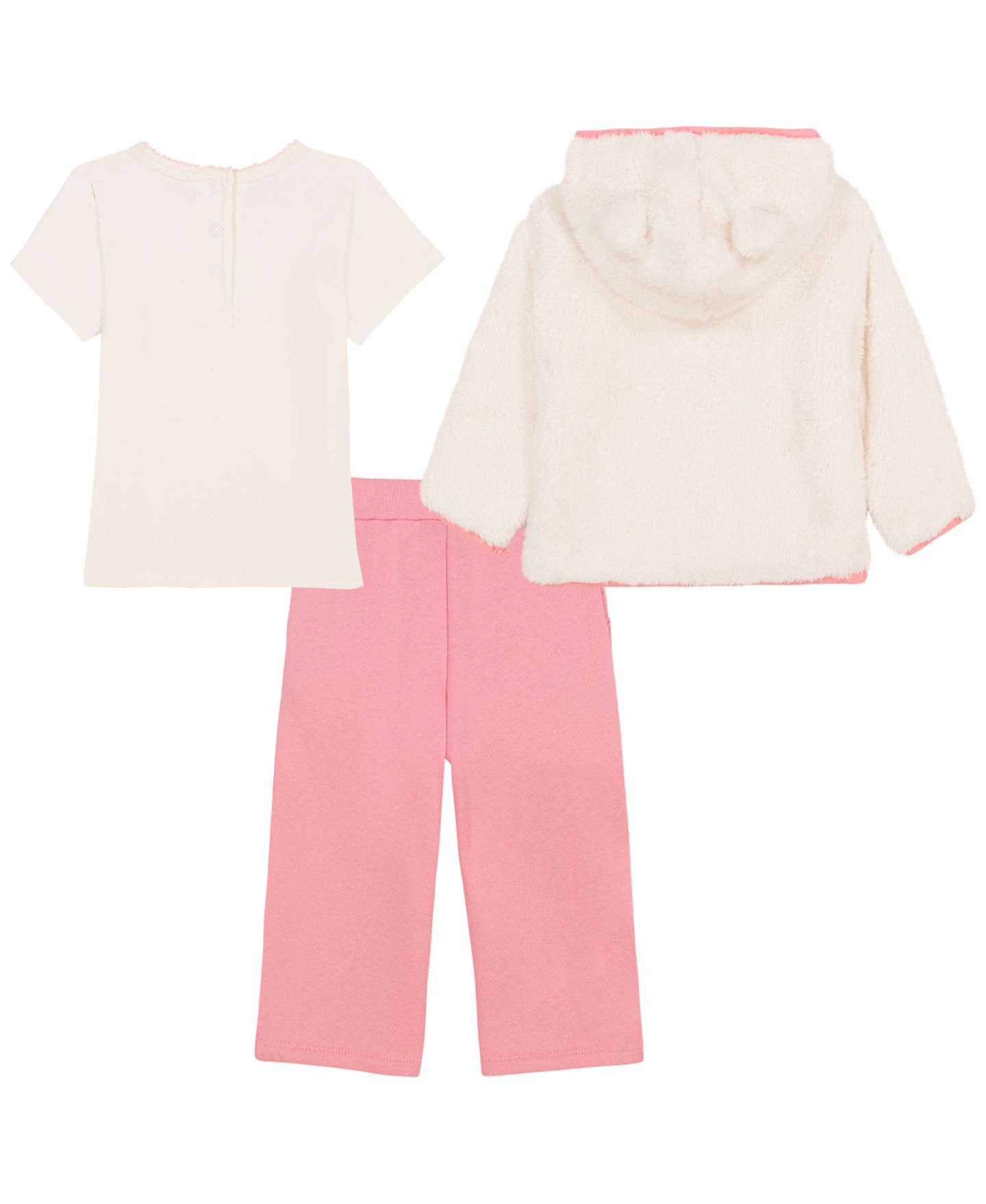 Комплекты Tommy Hilfiger Sherpa Full-Zip Hoodie, T-Shirt and Wide-Leg Pants, 3-Piece Set для девочек-малышей, цвет: Морской розовый — фото 2