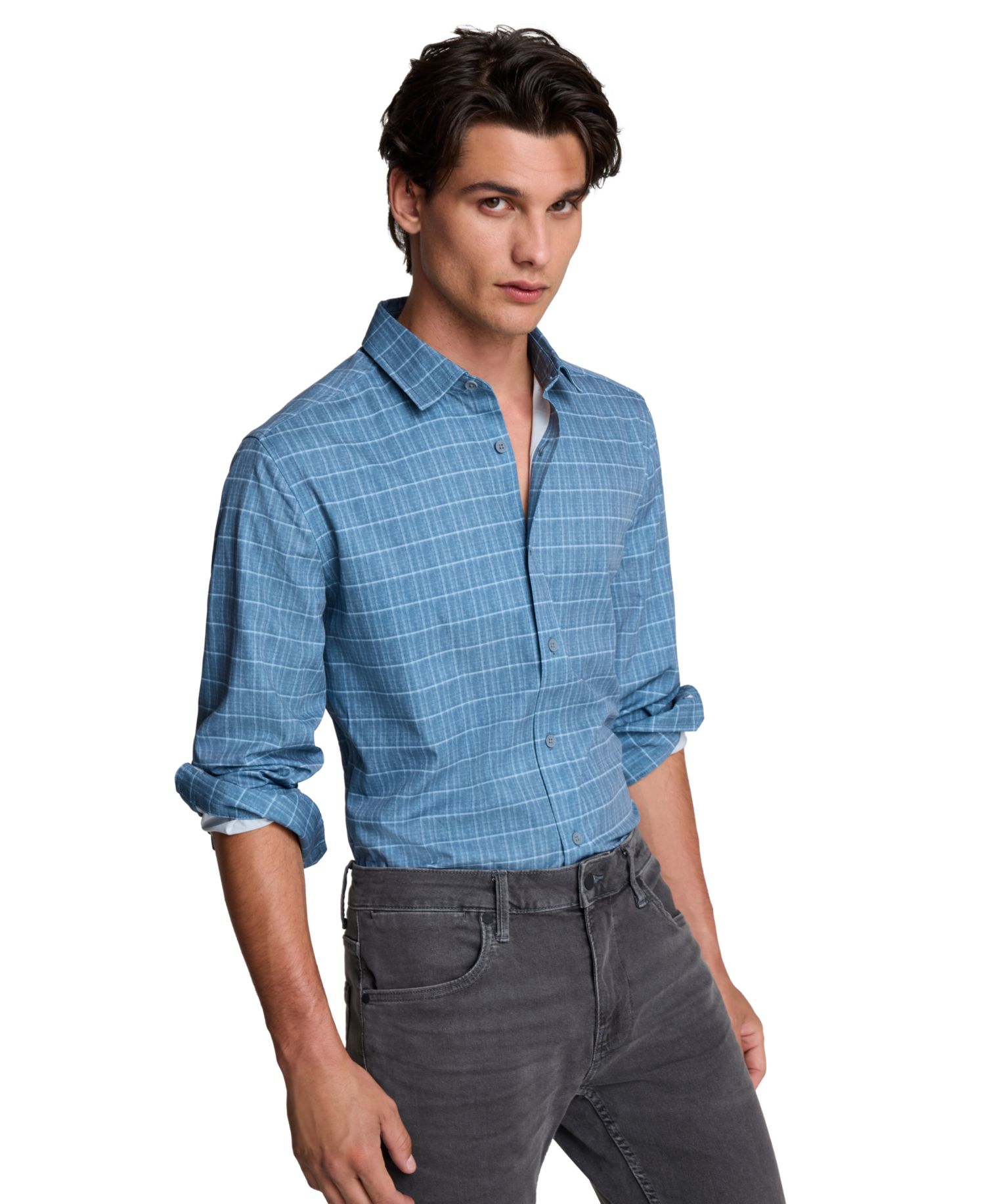 Men's Plaid Point Collar Classic-Fit Shirt