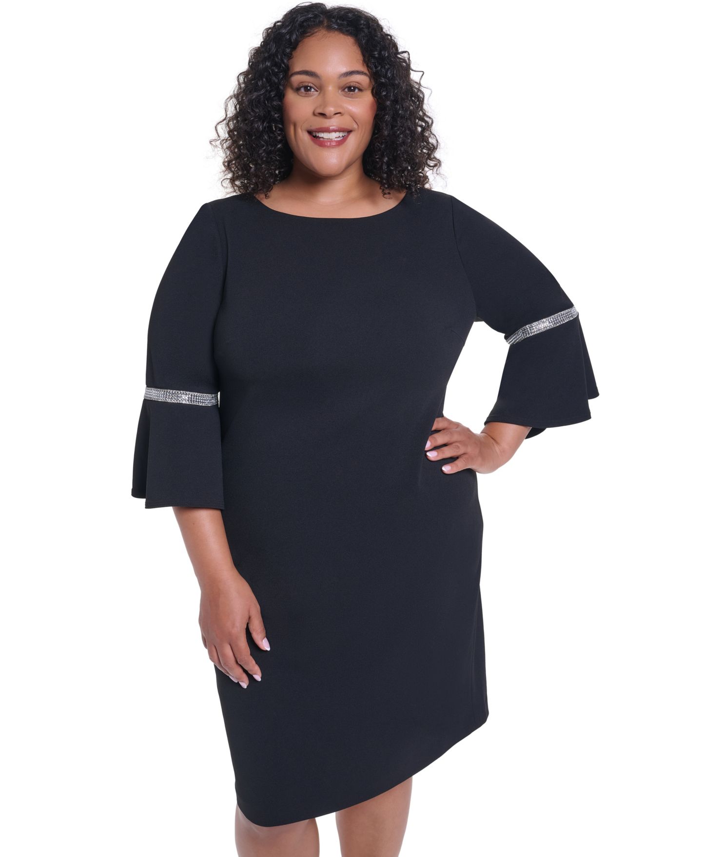 Женское платье Calvin Klein Plus Size Bell-Sleeve Boat-Neck Little Black, цвет: Чёрный — фото 2