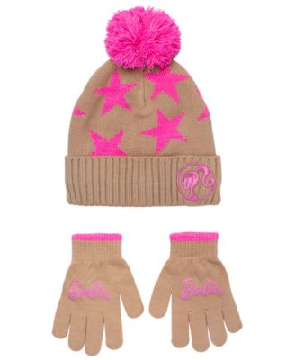 Girls' Pom-Pom Beanie Hat and Gloves, 2-Piece Set