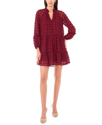 Petite Long-Sleeve V-Neck Babydoll Dress