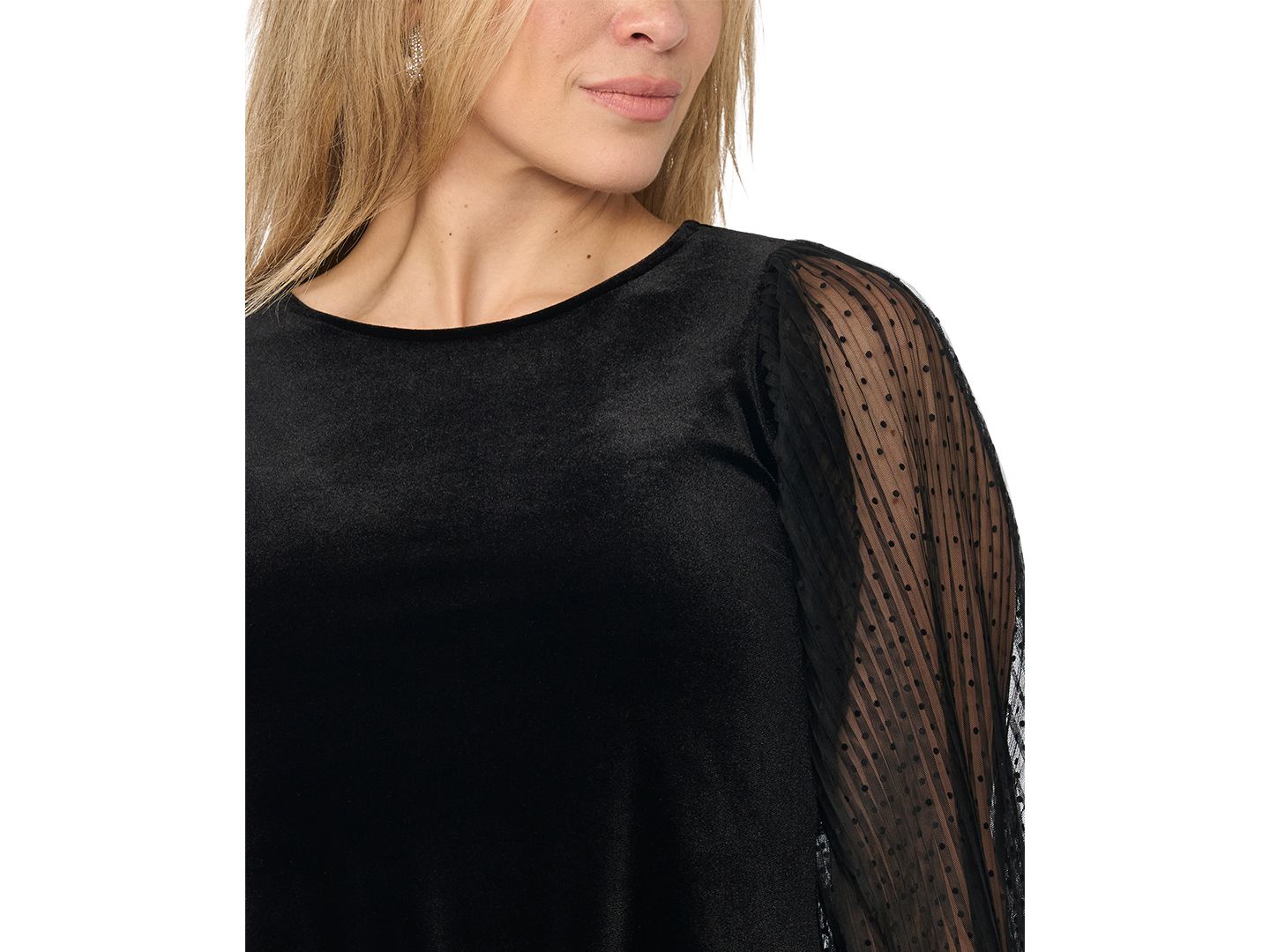 Женское платье MSK Velvet and Chiffon Long-Sleeve Little Black, цвет: Чёрный — фото 3