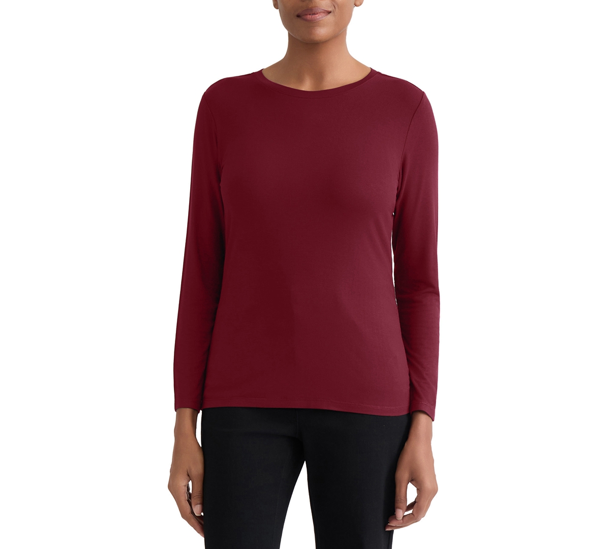 Jones New York Women's Long-Sleeve Crewneck T-Shirt - Classic Wine