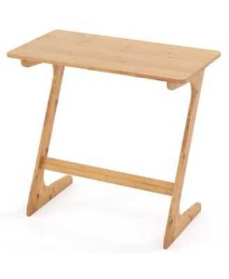 Space-Saving Z-Shaped Bamboo Sofa Side Table for Small Rooms