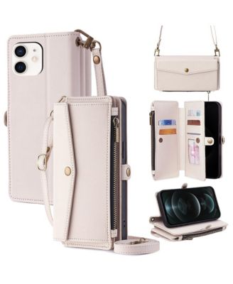 Wallet Case with 5 Card Slots and Adjustable Shoulder Strap for iPhone 12-17