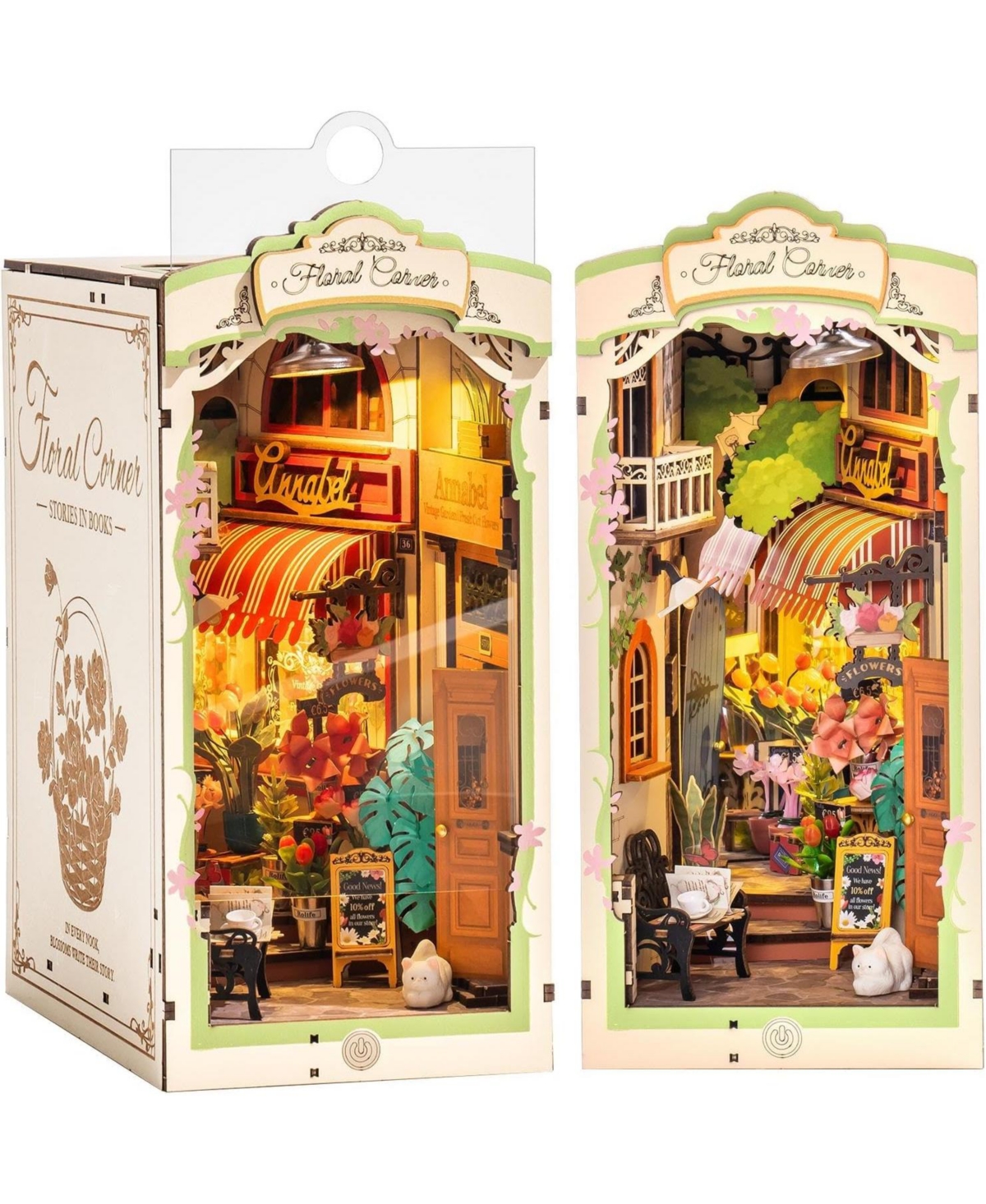 Robotime Floral Corner 164-Piece 3D Wooden Book Nook Puzzle, Ages 14+
