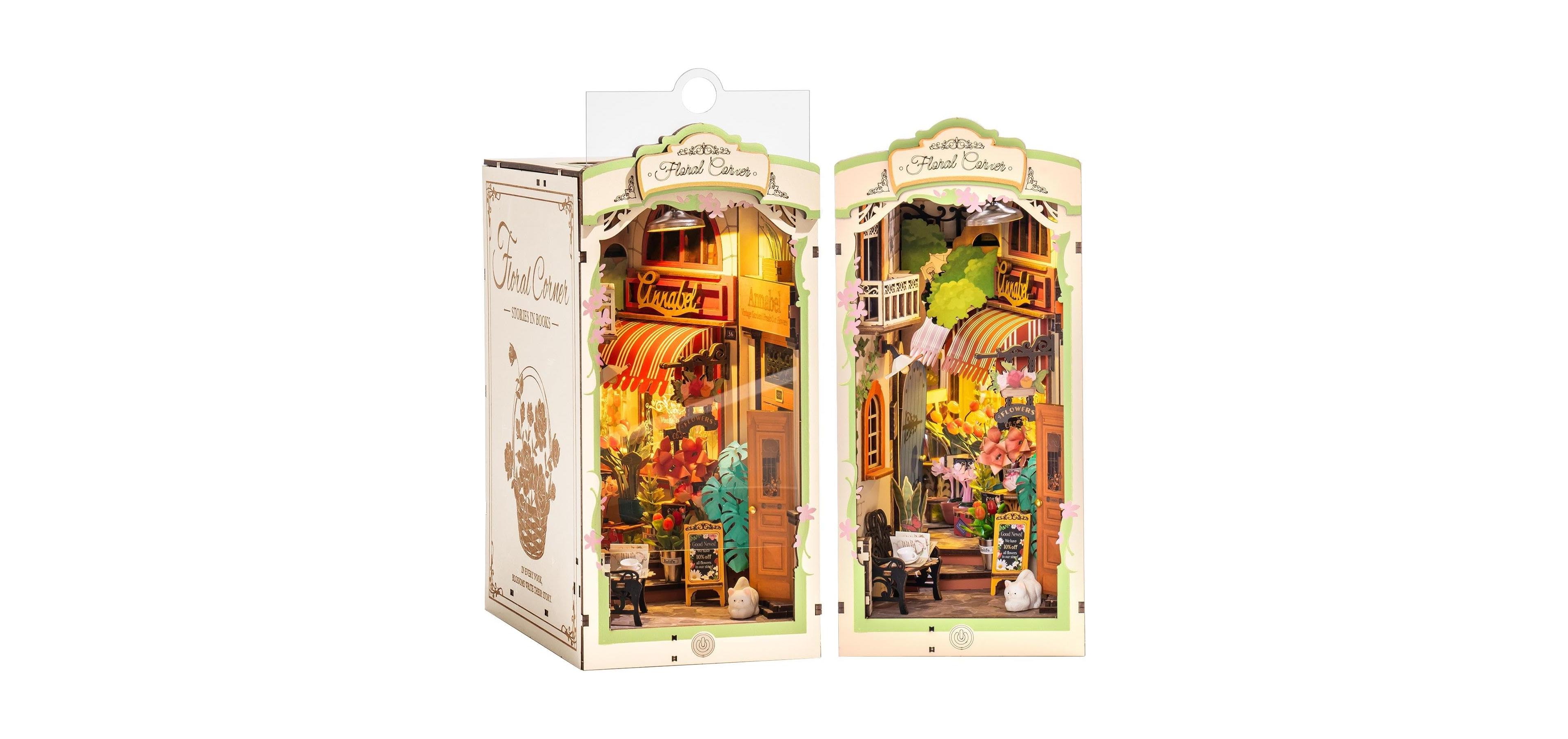 Robotime Floral Corner 164-Piece 3D Wooden Book Nook Puzzle, Ages 14+