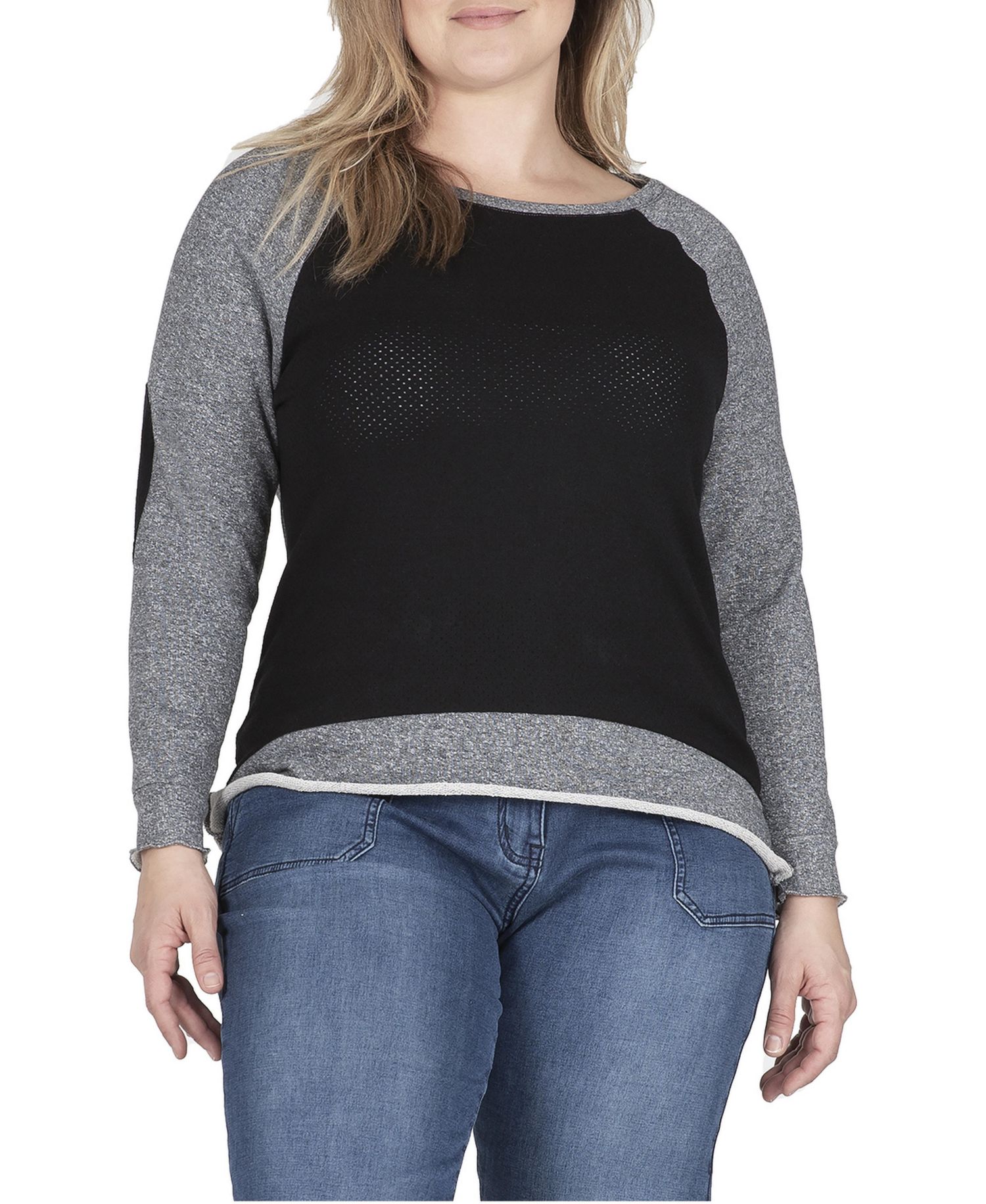 Plus Size Neesa French Terry Raglan Sleeve Crewneck Top
