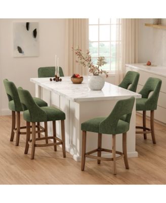 Masion Boucle Upholstered Counter Height Bar Stools Set of 6, Modern Counter Seating with Cutout Back for Kitchen Island