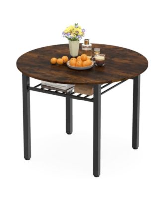 Dining Table for 2-4 People,40" Round Kitchen Table with Storage ShelfandMetal Frame
