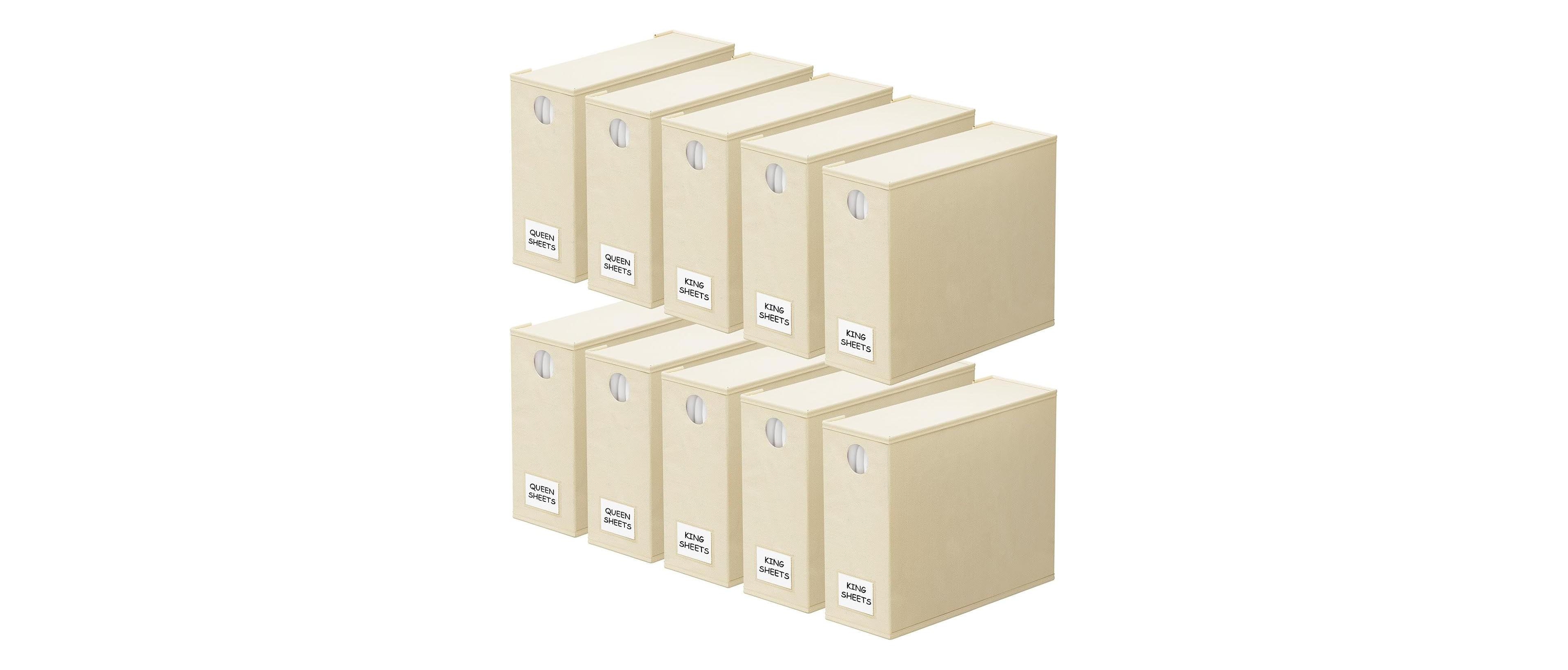 SpaceAid 10 Pack Bed Sheet Organizers with Window, Foldable Linen Closet Storage Container for Queen/King Sheet Sets