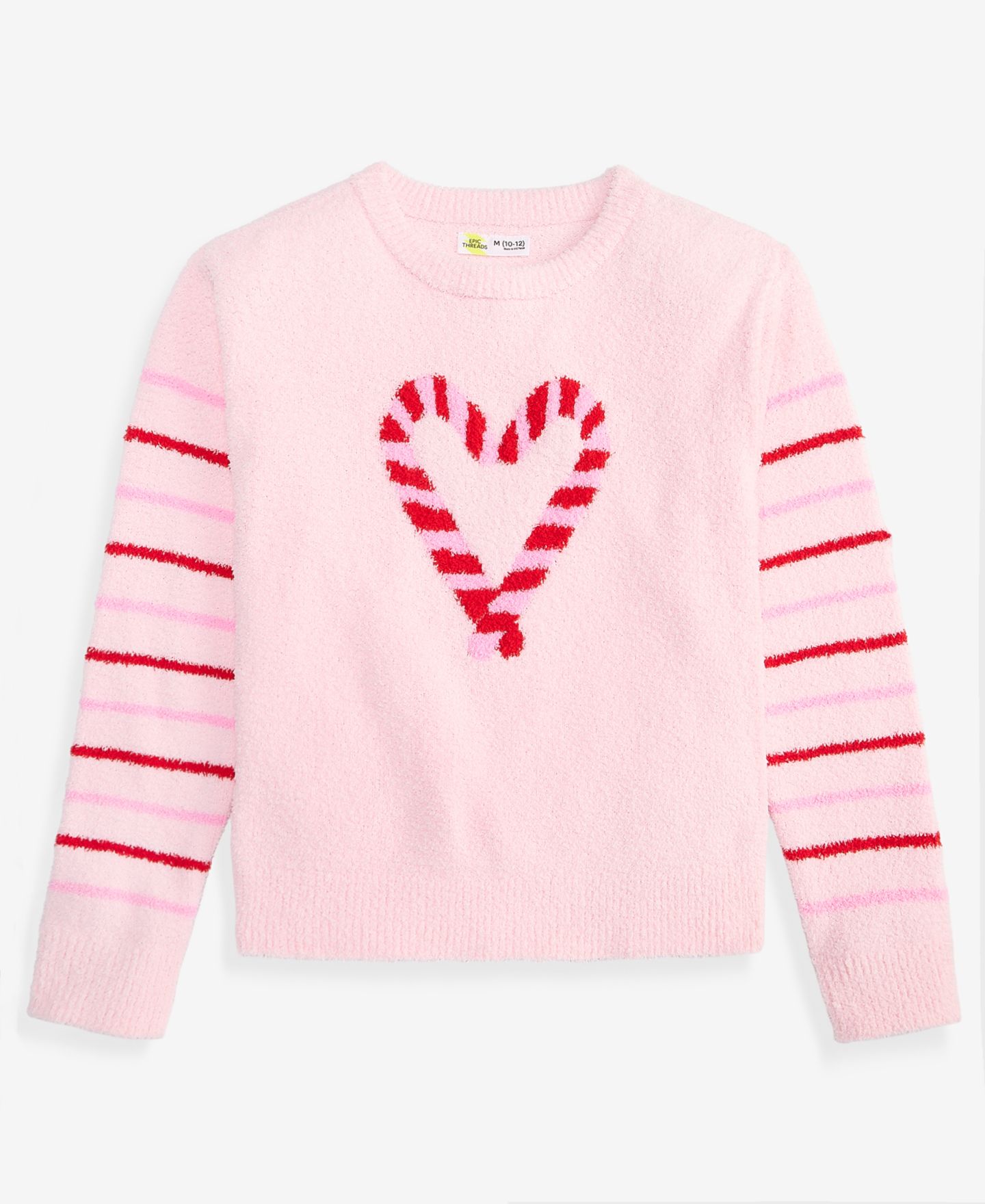 Свитер Epic Threads Candy Heart Crewneck Long-Sleeve для девочек, цвет: Розовый, вариант 1 — фото 1