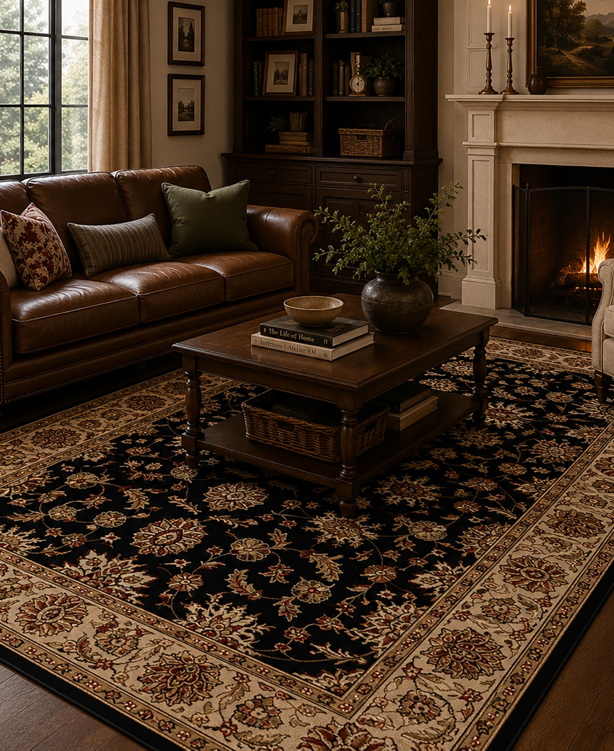 Closeout! Km Home 1592/1012/Black Pesaro Black 7'9" x 11' Area Rug