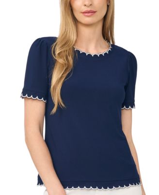 Women's Puff Sleeve Scalloped Blouse