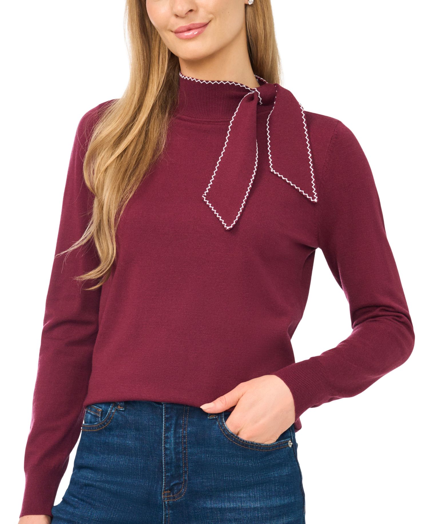 Women's Scarf Tie Neck Sweater