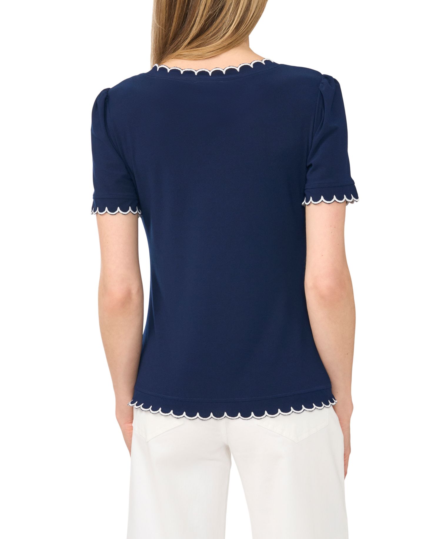 Women's Puff Sleeve Scalloped Blouse
