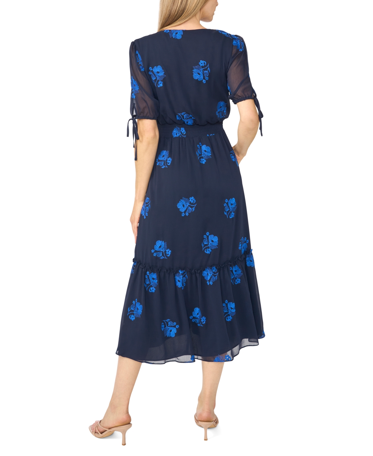 CeCe Women's Floral-Print V-Neck Smocked Waist Midi Dress