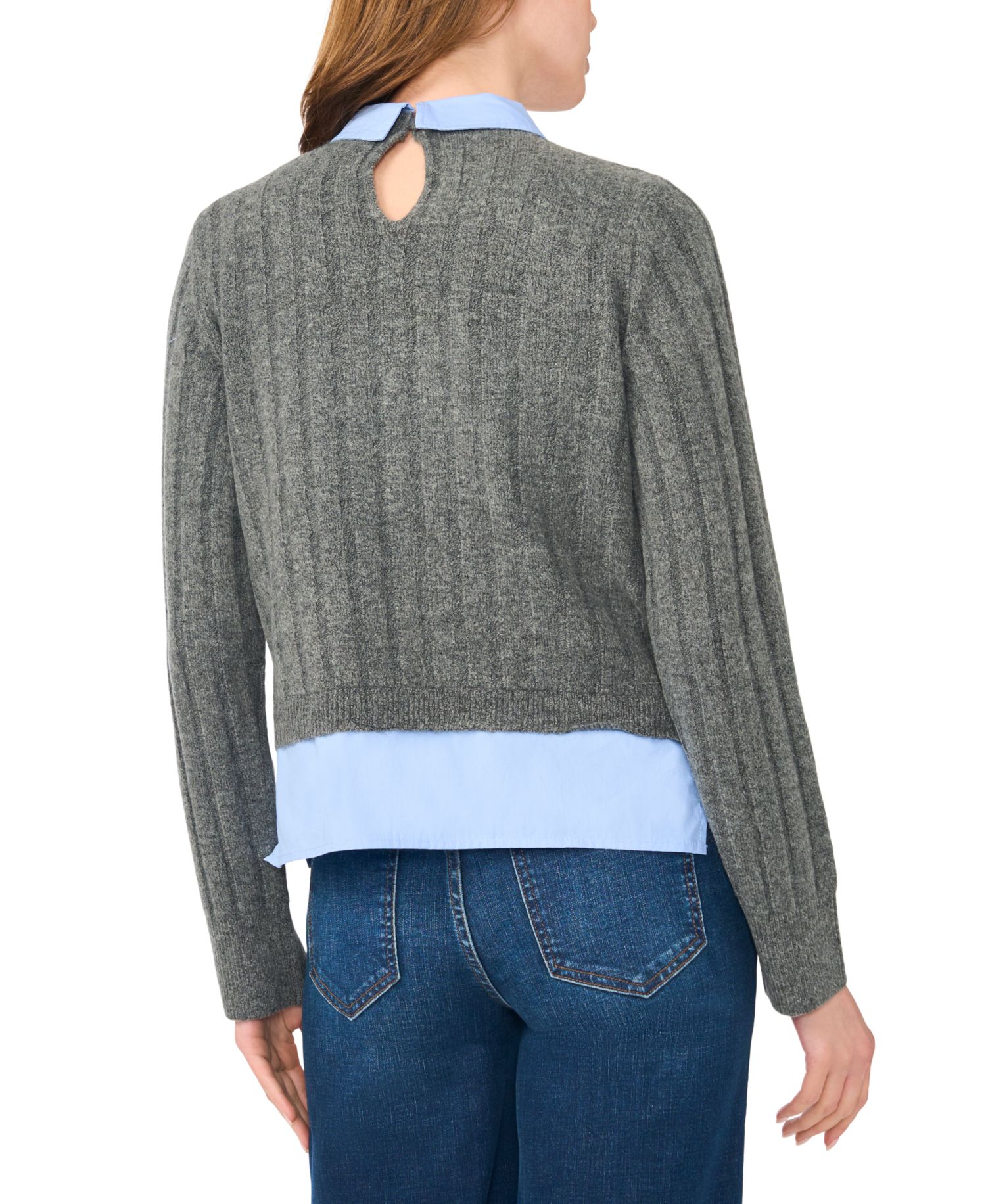 Women's Long-Sleeve Collared Twofer Sweater