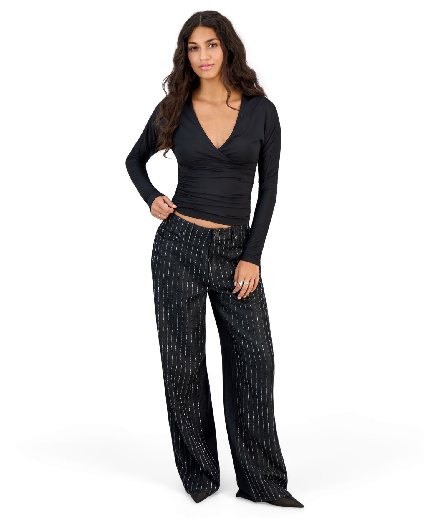 Женский топ Derek Heart Junior's Dolman Surplice Long-Sleeve, цвет: Чёрный — фото 2